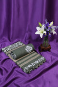 Olive & Beige Striped Block Print Cotton unstitched suit
