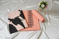 Peach Fabric Set with Black Printed Motifs & Lace Trim