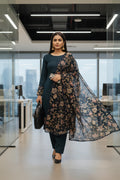 Navy Blue Floral Print Kurta with Contrast Panel
