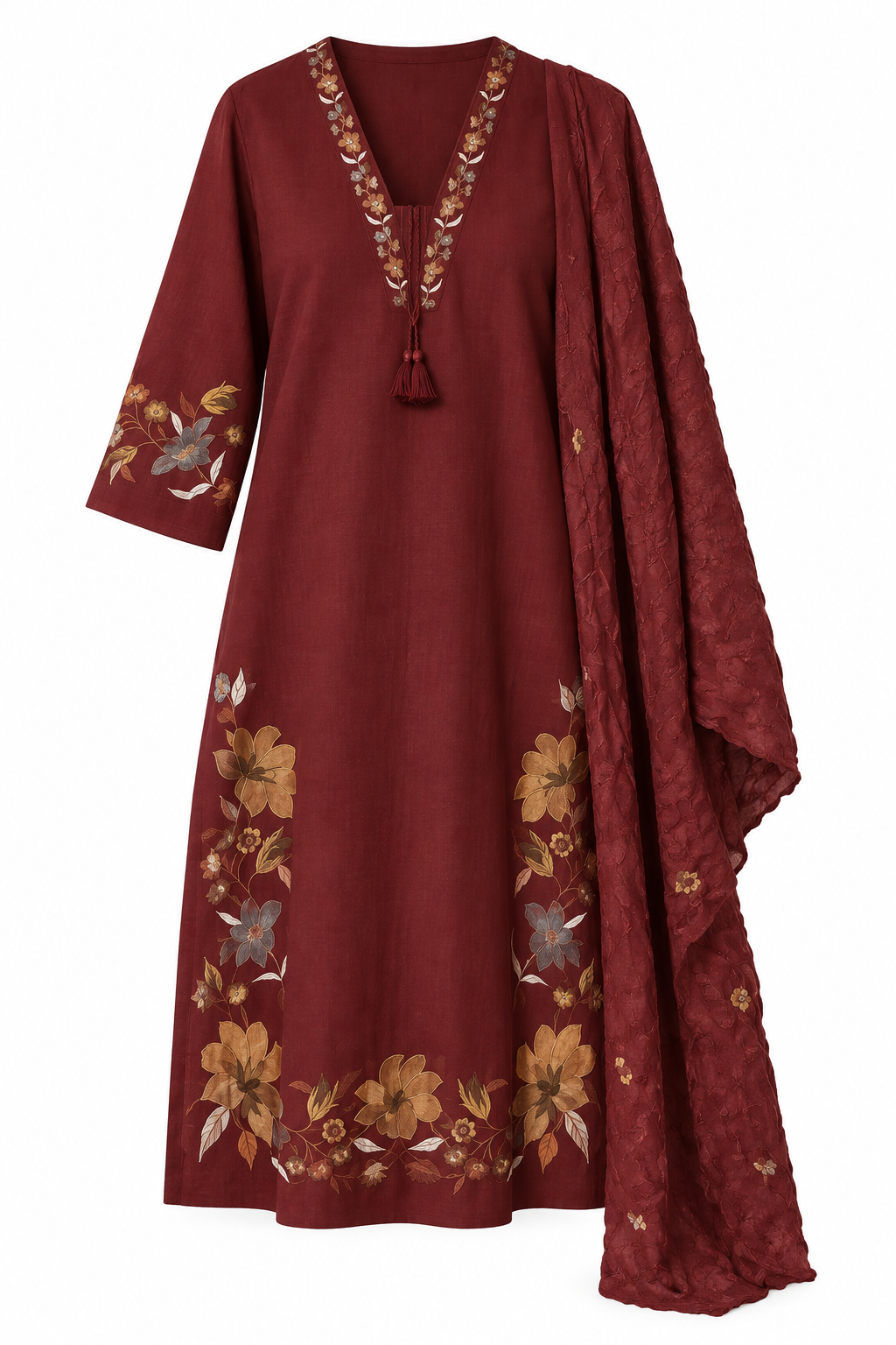 maroon-outfit-and-matching-dupatta